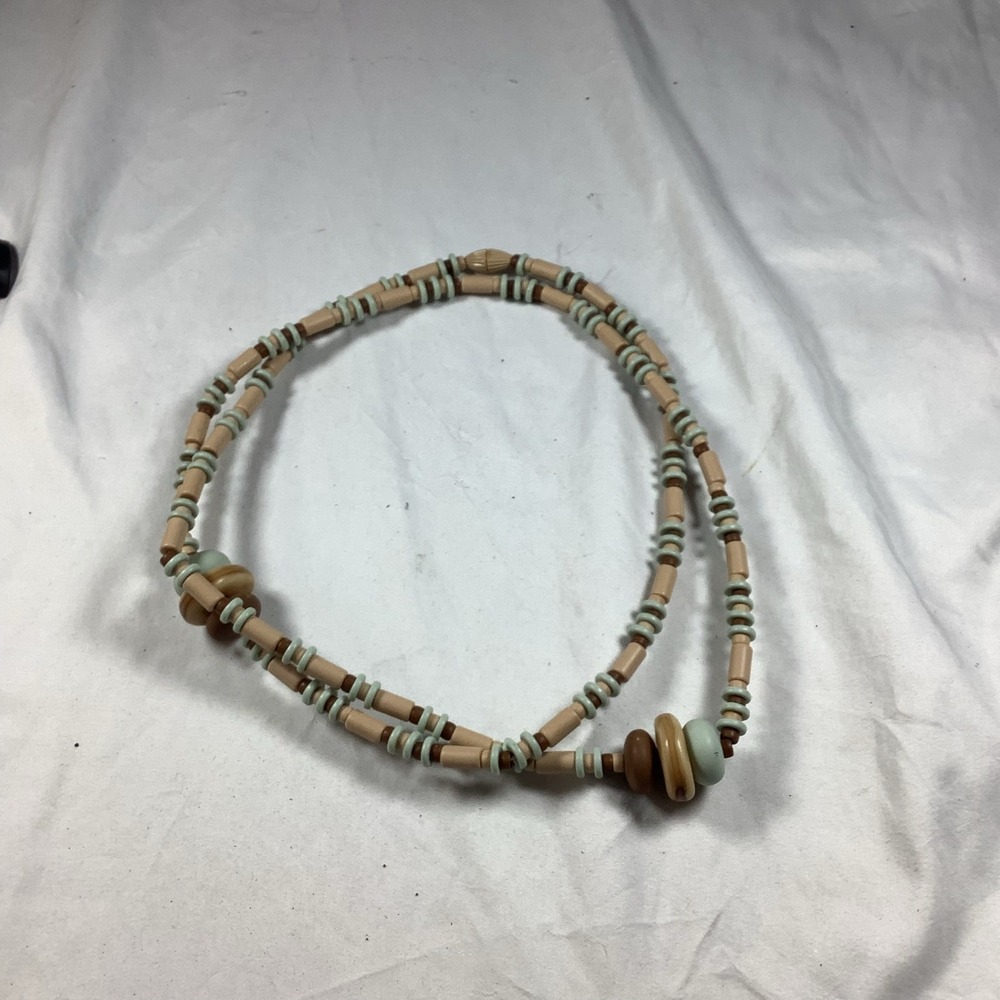 Southwestern Heishi Shell Bead Necklace Brown Tan Blue Disk Round 24